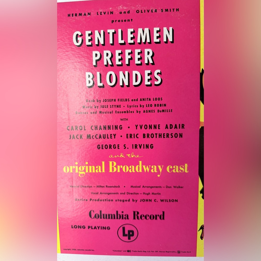 Gentlemen Prefer Blondes Original Broadway Cast Vinyl - Pink & Yellow Cover - Picture 4 of 8